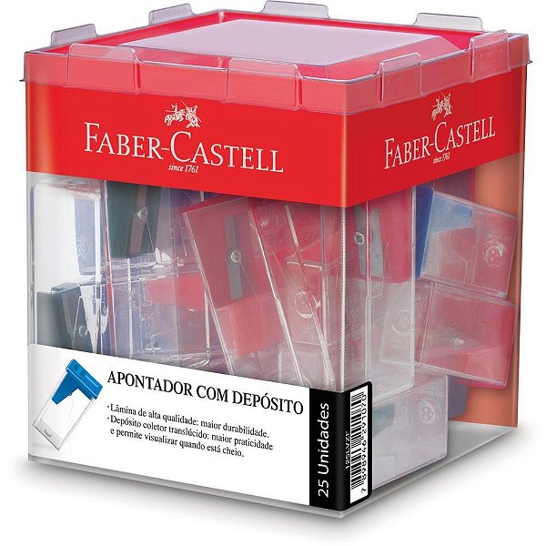 Apontador com deposito transparente color grande - faber-castell (dp.c/25)