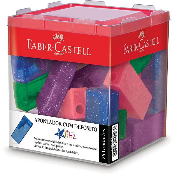Apontador com deposito glitz tubo plastico 4 cores - faber-castell (dp.c/25)