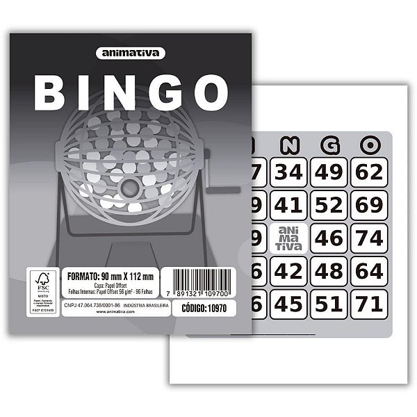 Bloco para bingo cinza 90x112mm 96 folhas - animativa (pct.c/10)