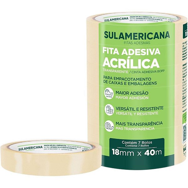 Fita para empacotamento sulamericana  18mmx40m transp. - sulamericana (pct.c/07)