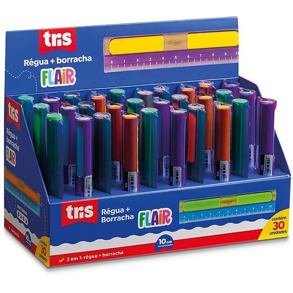Regua plastica tris flair 2em1 10cm+borracha - summit (dp.c/30)