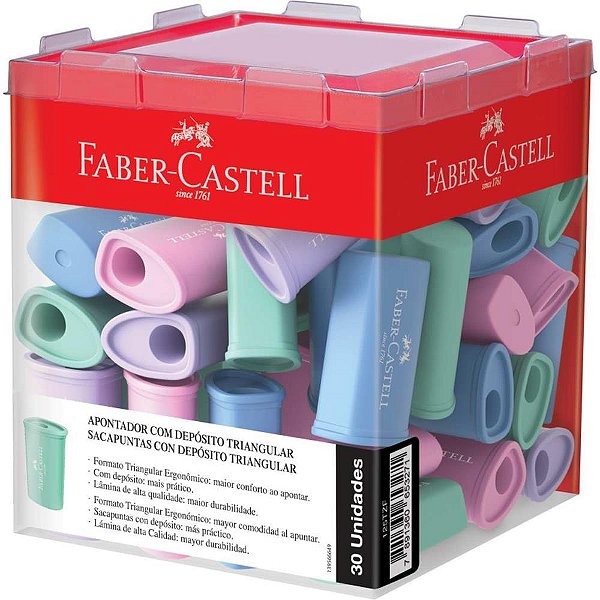 Apontador com deposito triangular 4cores pastel - faber-castell (dp.c/30)