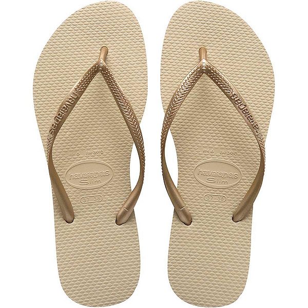 Chinelo havaianas feminino slim 37/8 areia/dourado - havaianas (par)