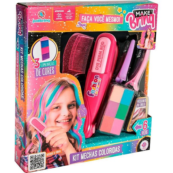 Maquiagem e beleza infantil make brinq mechas coloridas(sortido) - polibrinq (kit)