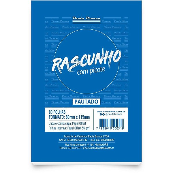 Bloco para rascunho c/picote c/pauta 80x115mm 80f - pauta branca (pct.c/10)