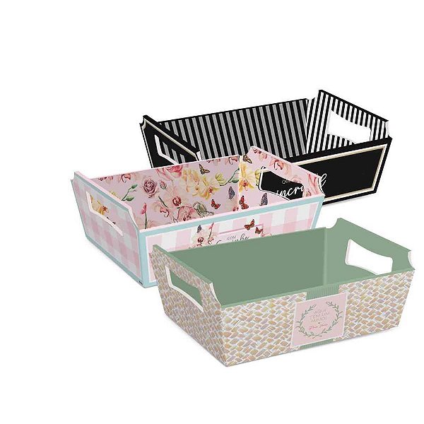 Cesta de papel sortida tam m 22x15x9cm - cromus (pct.c/10)