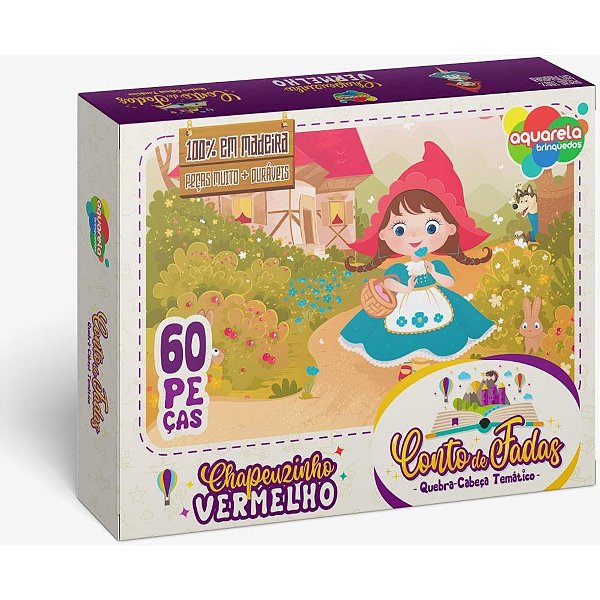 Quebra-cabeca madeira chapeuzinho vermelho 60 pecas - aquarela brinquedos (unidade)