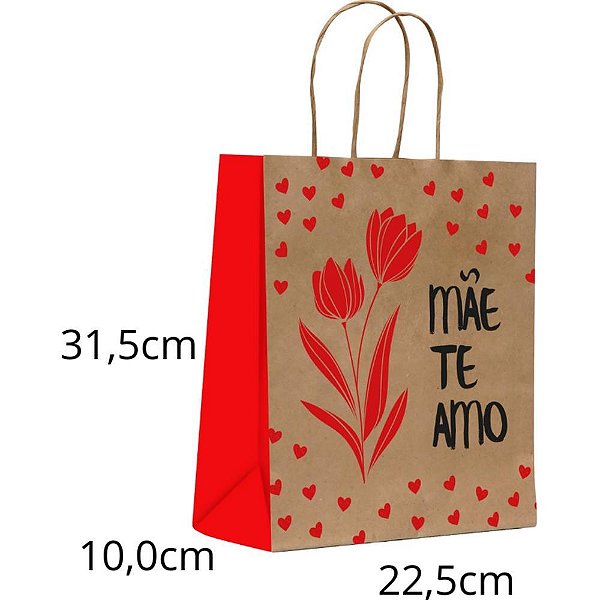 Sacola para presente decorada mae te amo m 22x31x10cm - scrity (pct.c/10)