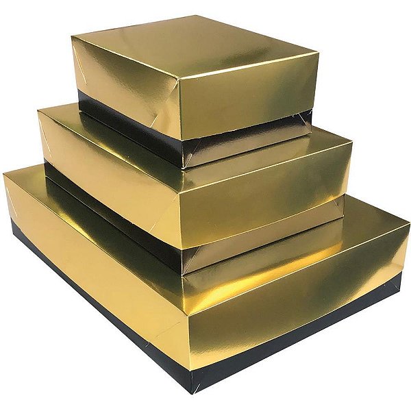 Caixa para presente com tampa paris gd 25,5x35x7,5 dourada - cristina (pct.c/10)