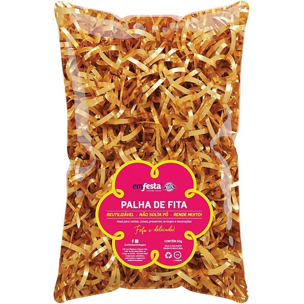 Palha para decoracao bopp dourado 50g. - emfesta (pacote)