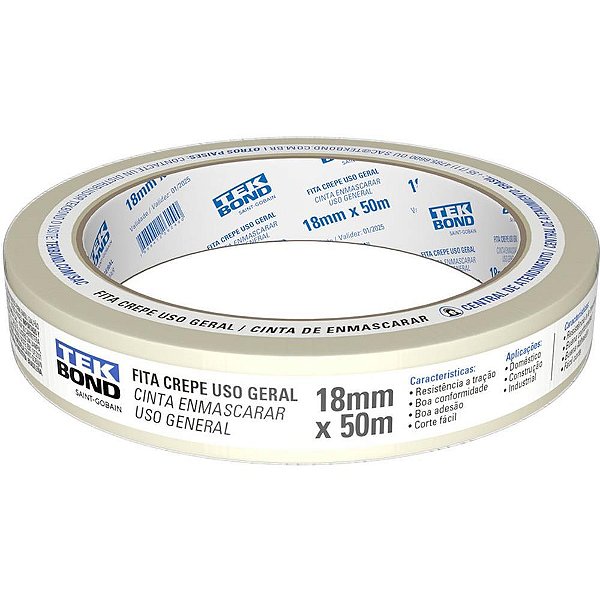 Fita crepe branca 18mmx50m. - tekbond (unidade)
