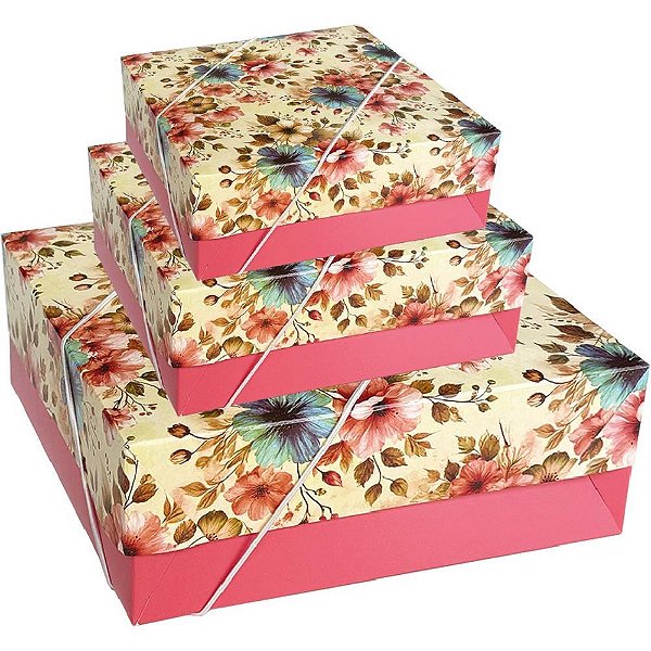 Caixa para presente com tampa md 21x21x8 elast. estampada - cristina (pct.c/16)