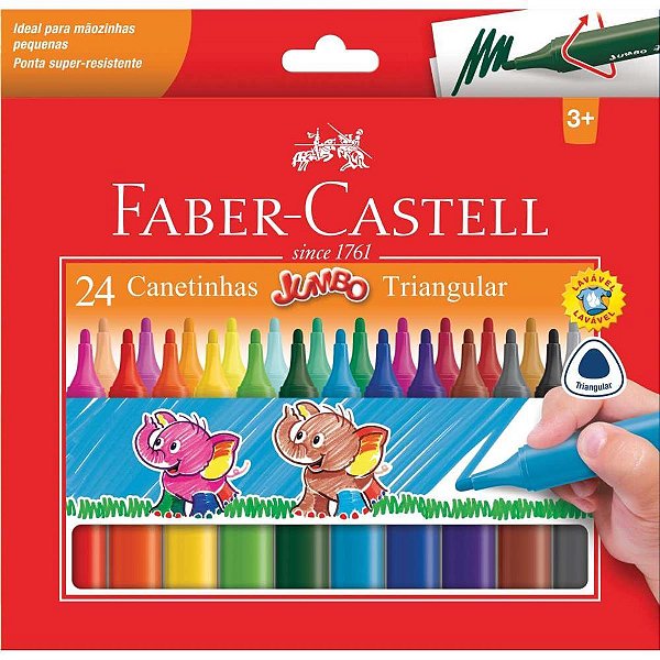 Caneta hidrografica jumbo triangular 24 cores - faber-castell (pct.c/06)