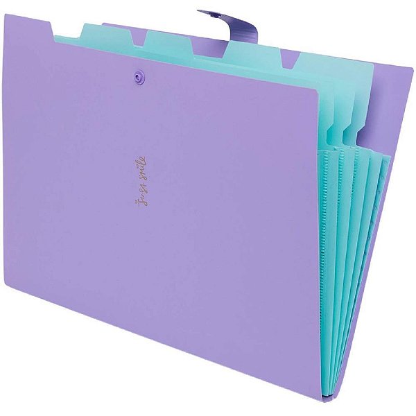 Pasta sanfonada plastica a4 5 divisoes lilas pastel - polibras (unidade)