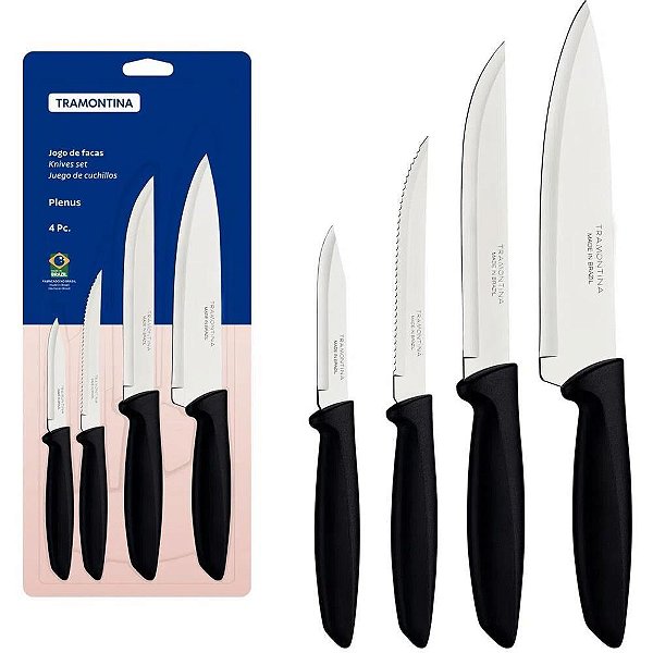 Faca jogo plenus 4pcs inox cabo pto - tramontina (unidade)