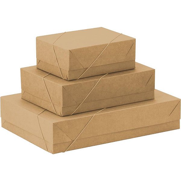 Caixa para presente com tampa kraft pq 19x14,5x7,5 elast. - cristina (pct.c/10)