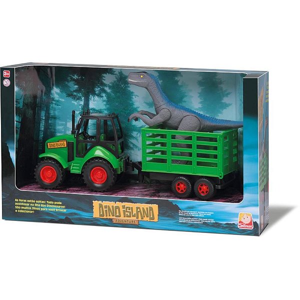 Trator trator carreta e velociraptor - silmar brinquedos (unidade)