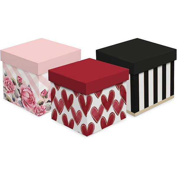 Caixa para presente com tampa 13x13x13cm (s) - cromus (pct.c/10)