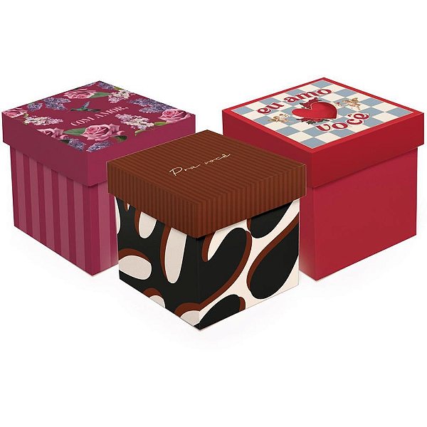 Caixa para presente com tampa 13x13x13cm (sortido) - cromus (pct.c/10)