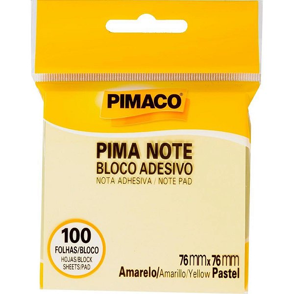 Bloco de recado autoadesivo pimanote amarelo 76x76mm 100fl - pimaco (unidade)