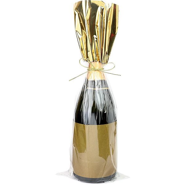 Embalagem para garrafa saco liso ouro 20x50cm - cromus (pct.c/25)