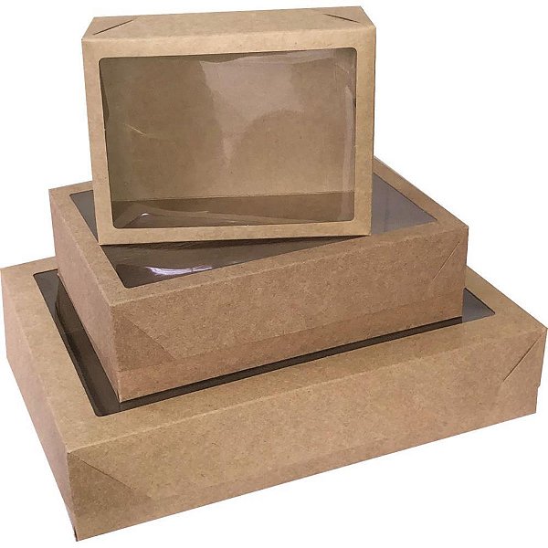 Caixa para presente com tampa kraft gd 35x25,5x7,5 c/visor - cristina (pct.c/10)