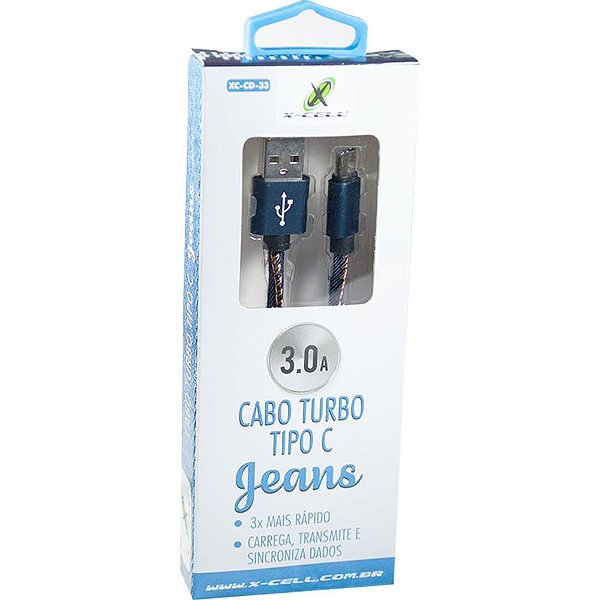 Cabo usb flat tape c 3.0a 1,0m jeans - flex (unidade)
