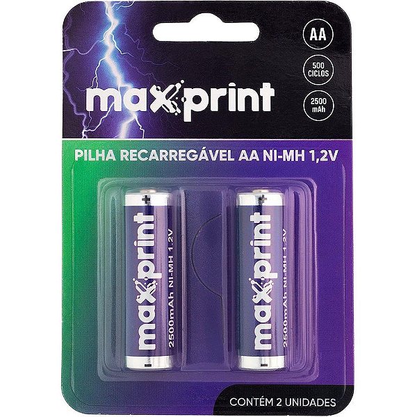 Pilha recarregavel pequena aa 1,2v 2500mah - maxprint (bl.c/02)