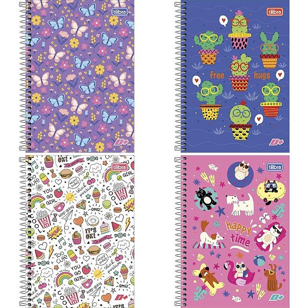 Caderno espiral 1/4 capa dura d+ 200fls feminina - tilibra (pct.c/04)
