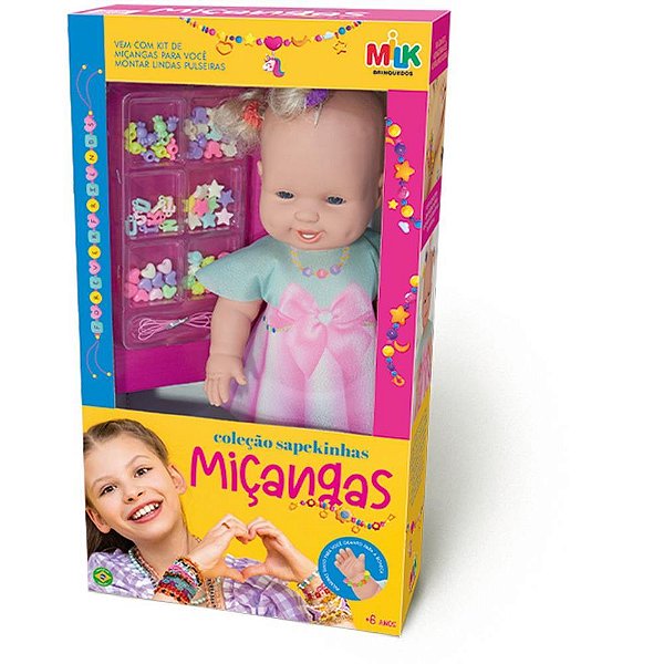 Boneca sapekinha 35cm c/micangas - milk (unidade)