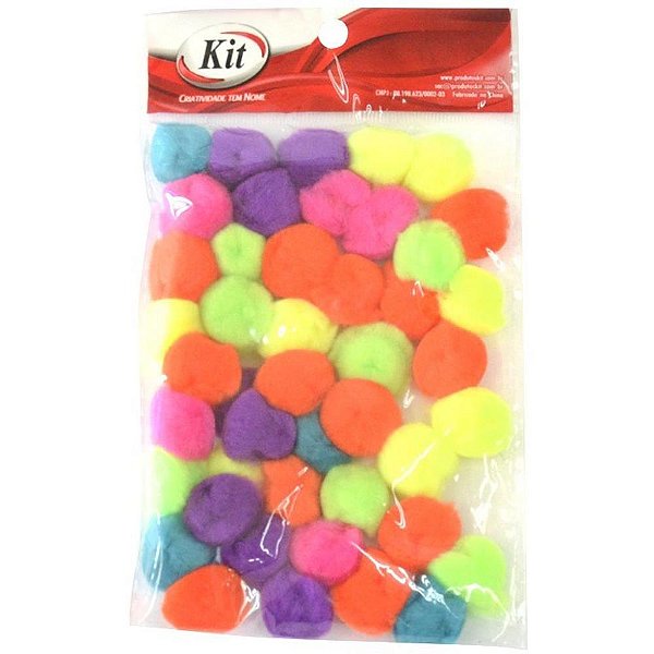 Aviamento pompom multicolor#3 20mm c/45un. - kit (pacote)