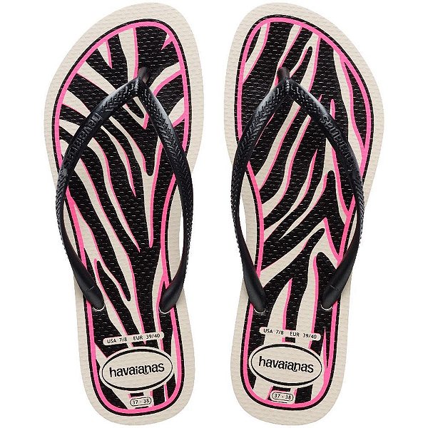 Chinelo havaianas feminino slim animals 39/0 bege palha - havaianas (par)