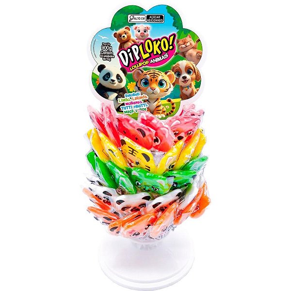 Doce dip loko lollipop animais - danilla foods (dp.c/60)