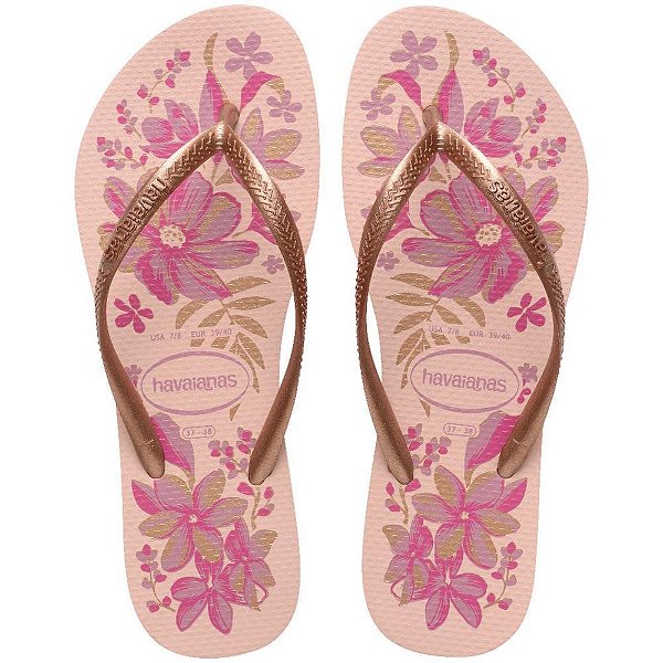 Chinelo havaianas feminino slim organic 33/4 rosa/dourado - havaianas (par)