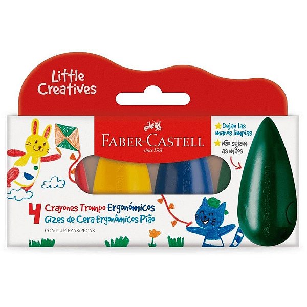 Giz de cera curto 4 cores ergonomico piao - faber-castell (cx.c/06)