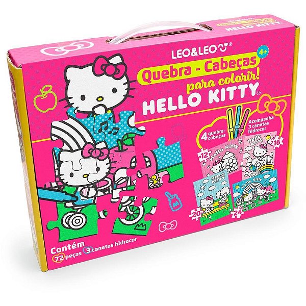 Quebra-cabeca cartonado hello kitty para colorir 4em1 - leonora (kit)