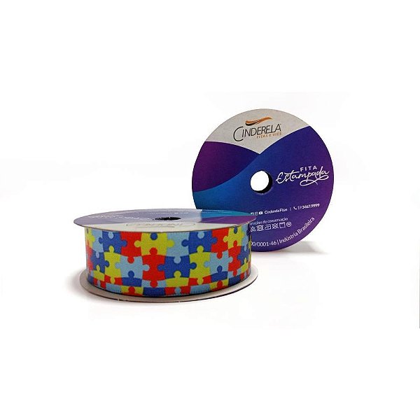 Fita de cetim decorada 22mm 10m. quebra cabeca - cinderela (unidade)