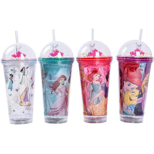 Copo decorado princesas c/led/canudo 450ml s - bbr (unidade)