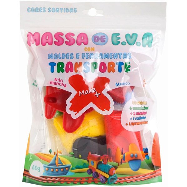 Massa de eva criativa transporte c/molde 60g - make+ (pacote)