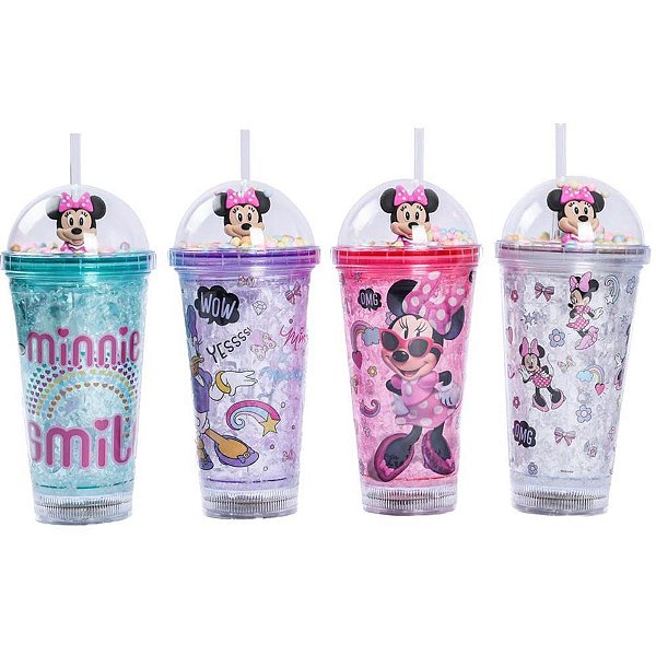 Copo decorado minnie c/led/canudo 450ml (s) - bbr (unidade)