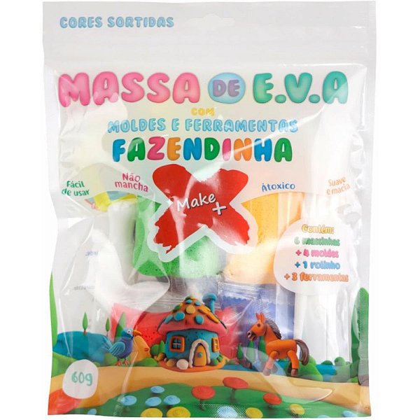 Massa de eva criativa fazendinha c/molde 60g - make+ (pacote)