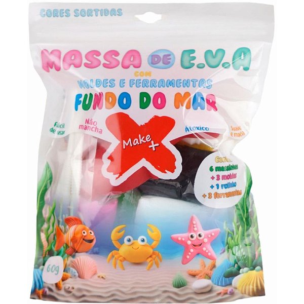 Massa de eva criativa fundo do mar c/molde 60g - make+ (pacote)