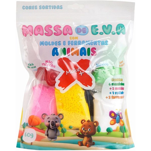 Massa de eva criativa animais c/molde 60g - make+ (pacote)