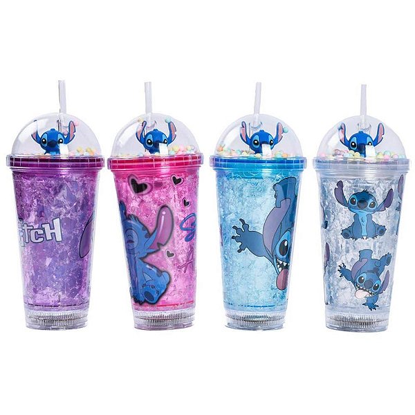 Copo decorado stitch c/led/canudo 450ml (s) - bbr (unidade)