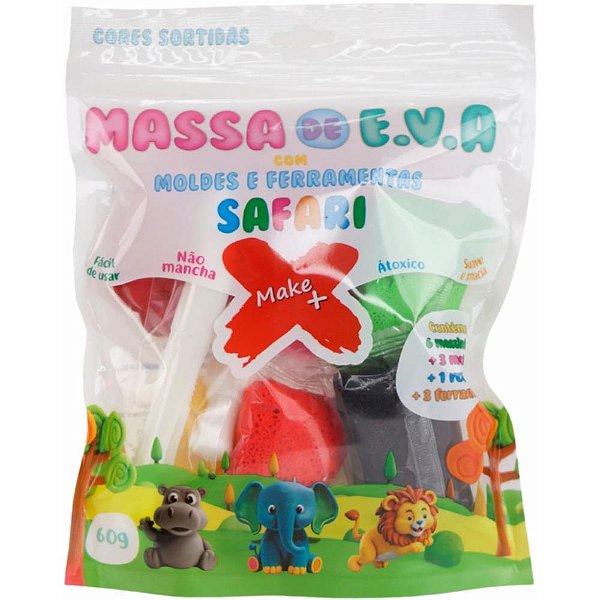 Massa de eva criativa safari c/molde 60g - make+ (pacote)