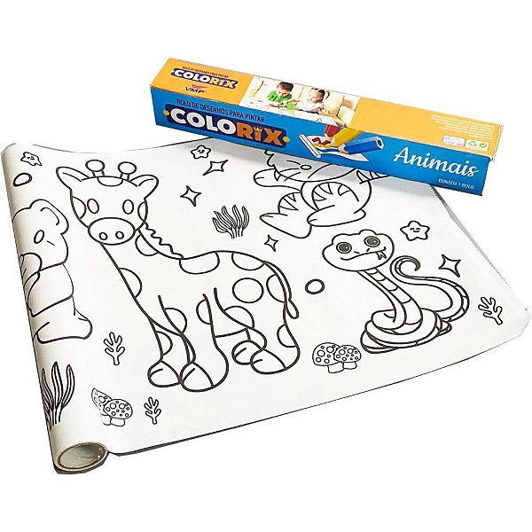 Livro infantil colorir animais 30cmx3m rolo adesivo - v.m.p. (unidade)