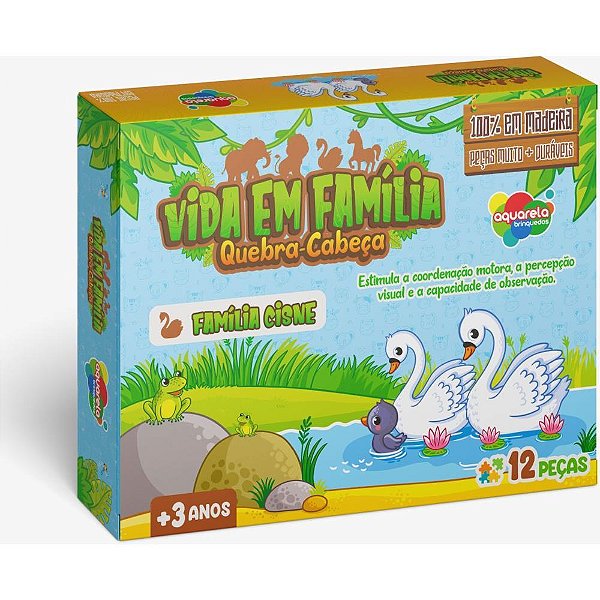 Quebra-cabeca madeira vida em familia cisne 12pcs - aquarela brinquedos (unidade)