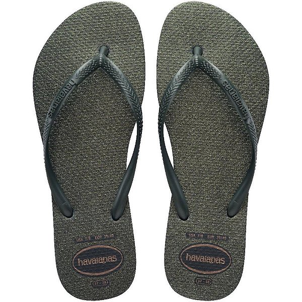 Chinelo havaianas feminino slim gloss 37/8 verde olive - havaianas (par)