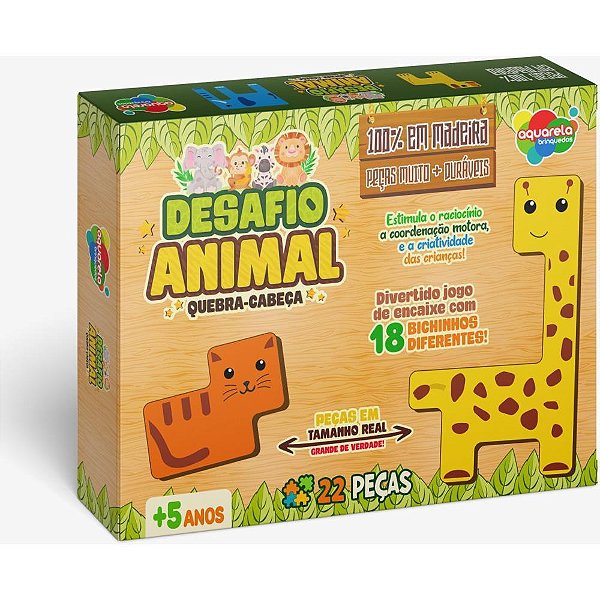 Quebra-cabeca madeira desafio animal 22 pecas - aquarela brinquedos (unidade)