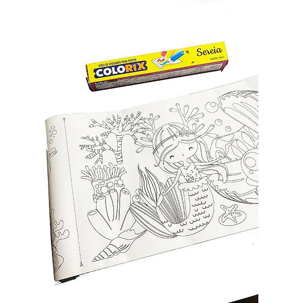 Livro infantil colorir sereia 30cmx3m rolo adesivo - v.m.p. (unidade)